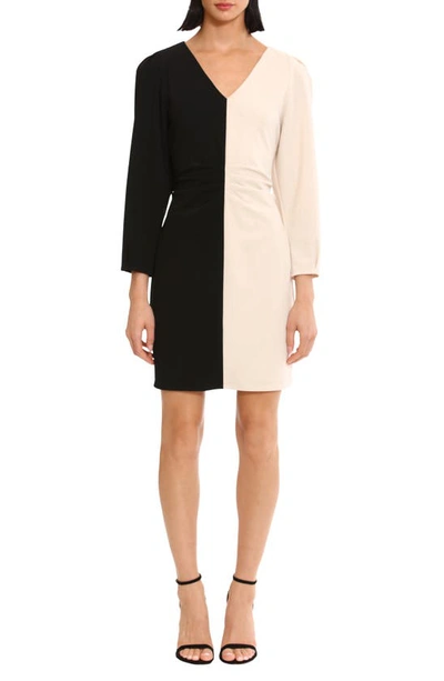 Donna Morgan Colorblock Long Sleeve Minidress In Black