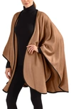 Sofia Cashmere Leather Trim Alpaca Blend Wrap In Camel Brown Leather