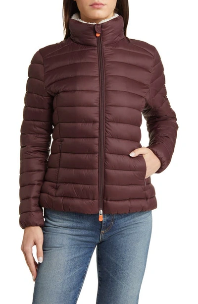 Save The Duck Camilla Puffer Jacket In Burgundy Black