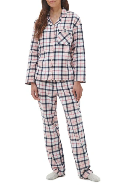 Barbour Ellery Tartan Cotton Pajamas In Pink/ Navy Tartan