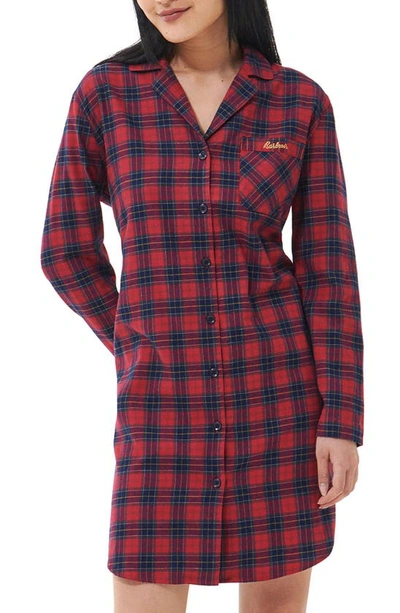 Barbour Etta Tartan Brushed Cotton Nightshirt In Small Red Tartan