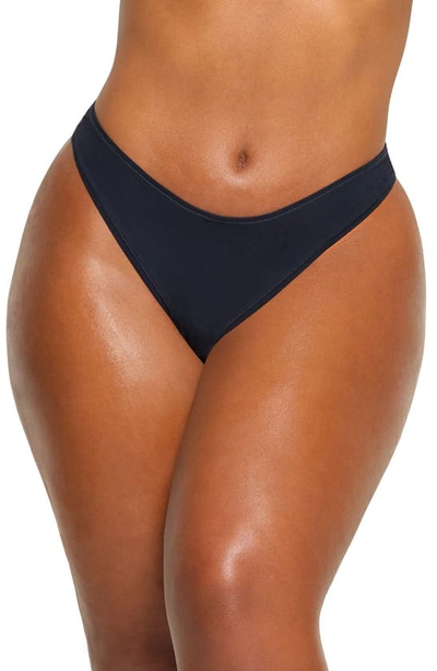 Skims Cotton Jersey Dipped Thong In Navy