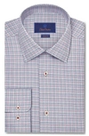 David Donahue Regular Fit Microcheck Royal Oxford Dress Shirt In Blue/ Berry