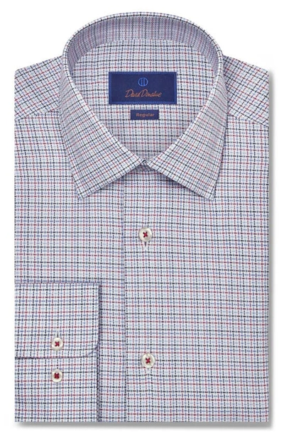 David Donahue Regular Fit Microcheck Royal Oxford Dress Shirt In Blue/ Berry