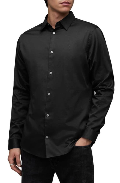 Allsaints Simmons Cotton Button-up Shirt In Jet Black