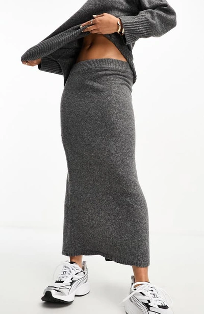 Asos Design Midi Sweater Skirt In Charcoal