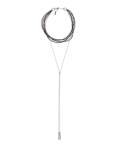 Brunello Cucinelli Variegated Choker Necklace W/ Long Monili Drop In Black