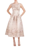 Kay Unger Elsa Metallic Floral A-line Midi Dress In Almond