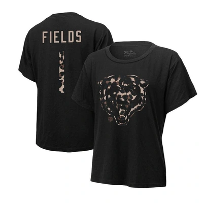 Majestic Women's  Threads Justin Fields Black Chicago Bears Leopard Player Name And Number T-shirt