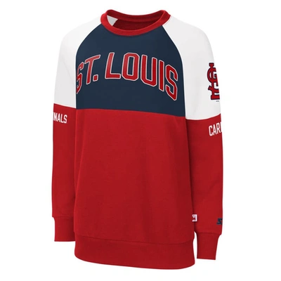 Starter Women's  Red, Navy St. Louis Cardinals Baseline Raglan Pullover Sweatshirt In Red,navy