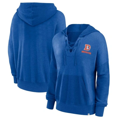 Fanatics Women's  Royal Distressed Denver Broncos Heritage Snow Wash French Terry Lace-upâ Pullover H