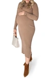 Kindred Bravely Long Sleeve Nursing/maternity Rib Two-piece Sweater Dress In Camel