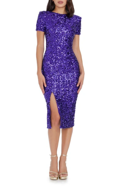 Dress The Population Natasha Sequin Sheath Midi Dress In Purple