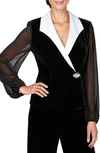 Alex Evenings Illusion Sleeve Stretch Velvet Top In Black White
