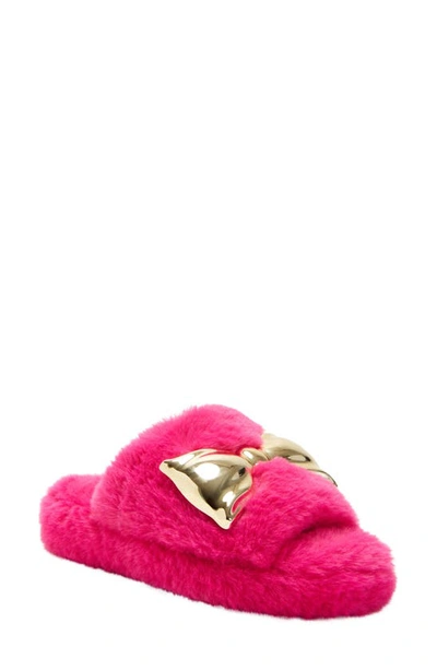 Katy Perry The Fuzzy Metallic Bow Slide In Pink