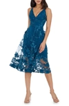 Dress The Population Audrey Embroidered Fit & Flare Dress In Peacock Blue