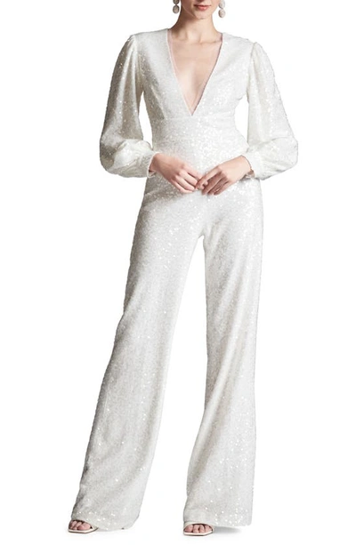 Sachin & Babi Presly Sequin Long Sleeve Jumpsuit In Clear Ivory