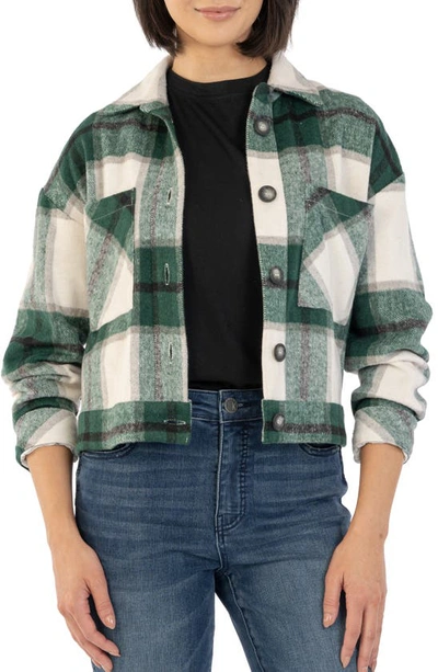 Kut From The Kloth Luciana Plaid Crop Jacket In Green/ White