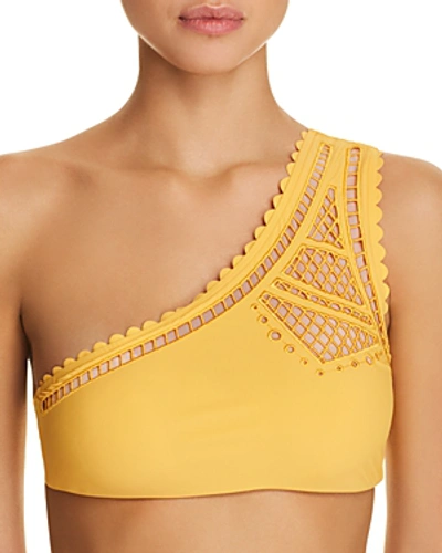 Red Carter Peek-a-boo One Shoulder Bikini Top In Yellow