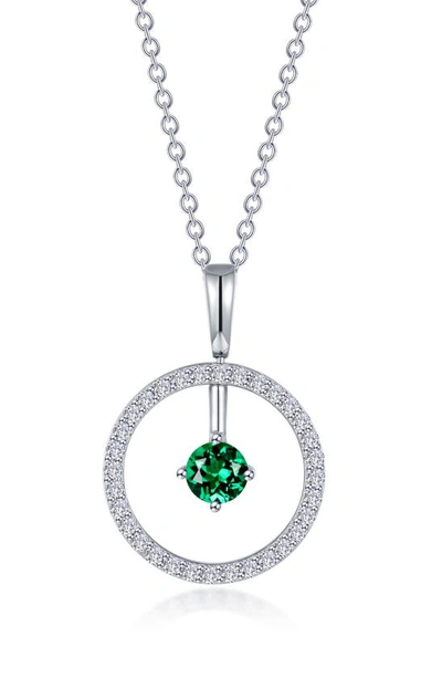 Lafonn Simulated Diamond Lab-created Birthstone Reversible Pendant Necklace In Green/ May