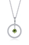 Lafonn Simulated Diamond Lab-created Birthstone Reversible Pendant Necklace In Light Green/ August