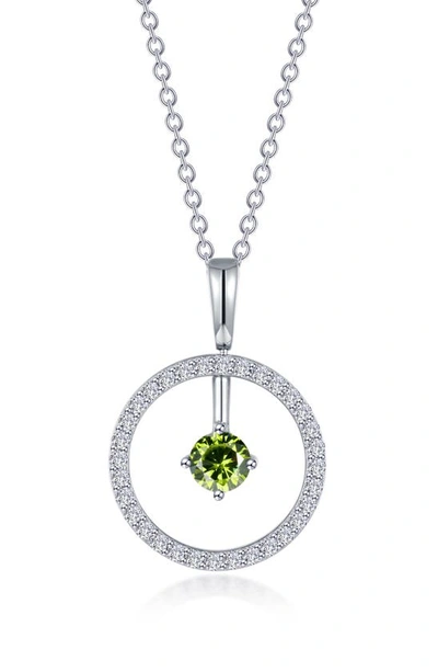 Lafonn Simulated Diamond Lab-created Birthstone Reversible Pendant Necklace In Light Green/ August