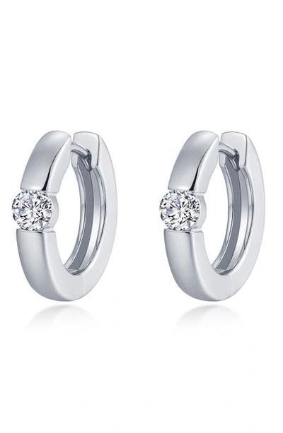 Lafonn Simulated Diamond Huggie Hoop Earrings In Platinum/ White