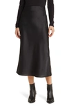 Treasure & Bond Bias Cut Satin Midi Skirt In Black