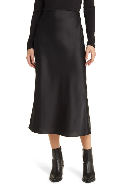 Treasure & Bond Bias Cut Satin Midi Skirt In Black