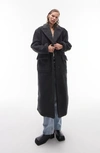 Topshop Faux Fur Longline Coat In Charcoal
