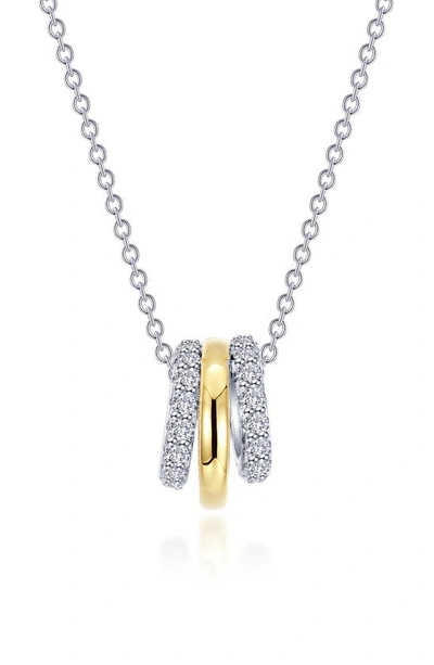 Lafonn Two-tone Simulated Diamond Tube Charm Necklace In Two Tone