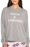 Pj Salvage Embroidered Long Sleeve Pajama Top In Heather Grey