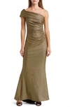 Eliza J One-shoulder Glitter Mermaid Gown In Black Gold