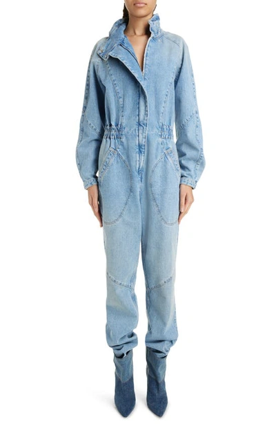 Isabel Marant Kimea Long Sleeve Nonstretch Denim Jumpsuit In Light Blue