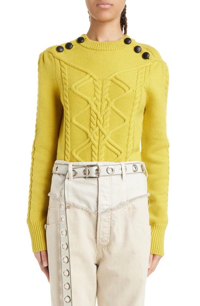 Isabel Marant Dustin Button Detail Merino Wool Blend Cable Sweater In Yellow