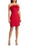 Sam Edelman Feather Trim Strapless Minidress In Wine