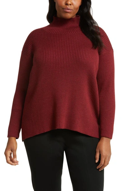 Eileen Fisher Turtleneck Merino Wool Sweater In Red Cedar