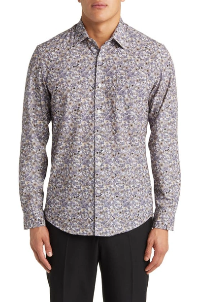 Nordstrom Trim Fit Floral Stretch Button-up Shirt In White- Tan Chewalah Floral