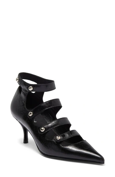 Jeffrey Campbell Reporter Pointed Toe Mary Jane Pump In Black Crinkle Silver