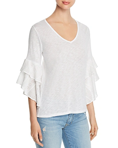 Red Haute Eyelet Ruffle Sleeve Top In White