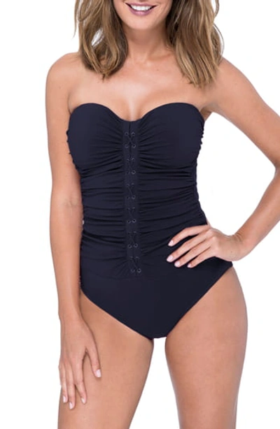 Profile By Gottex Lace-up Strapless One-piece Swimsuit In Black