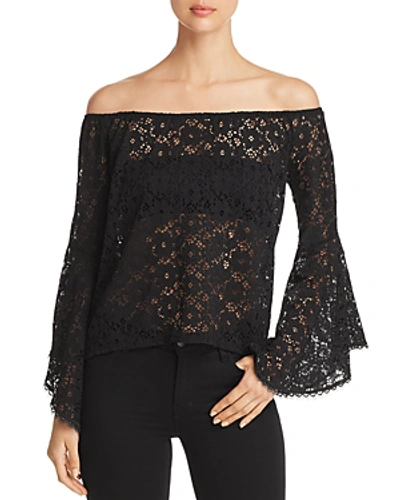 Red Haute Sheer Lace Off-the-shoulder Top In Black