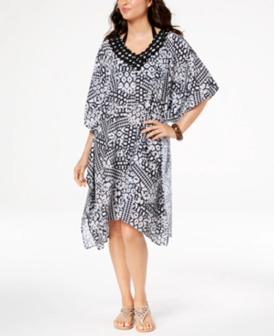 Profile By Gottex Tribal Printed Caftan Cover-up Women's Swimsuit In Black/white