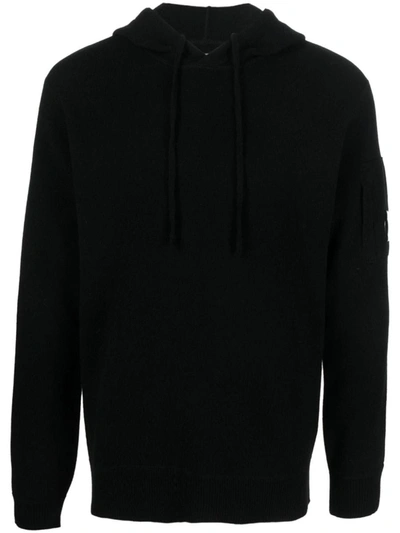 C.p. Company Lambswool Hooded Knit In Black