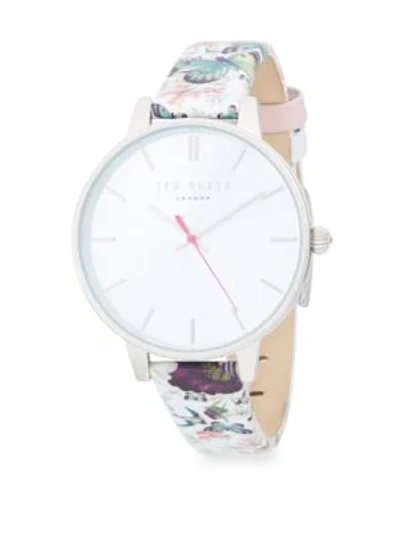 Ted Baker Printed Stainless Steel & Leather-strap Watch In White
