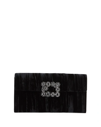 Roger Vivier Floral Crystal-buckle Velvet Envelope Clutch Bag In Black