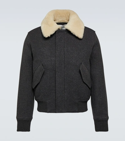 Ami Alexandre Mattiussi Shearling-collar Wool Bomber Jacket In Grey