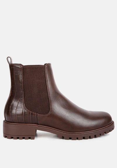 London Rag Stella Croc Back Chelsea Boots In Brown