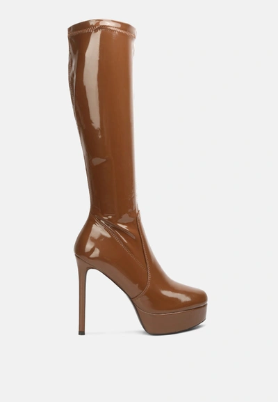London Rag Shawtie High Heel Stretch Patent Calf Boots In Multi