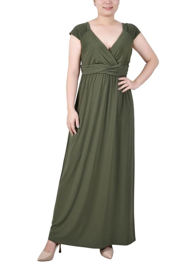 Ny Collection Petites Womens Surplice Long Maxi Dress In Green